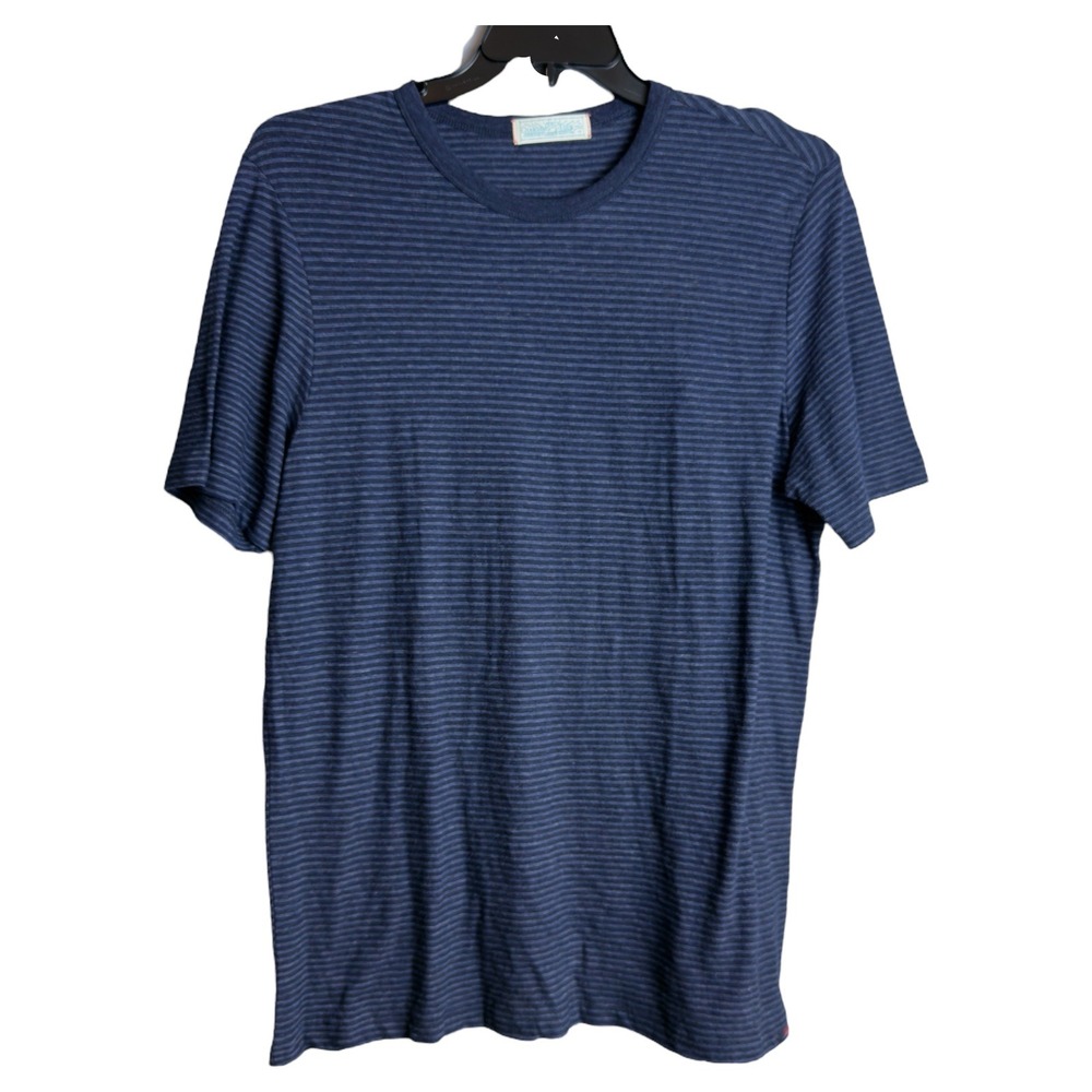 Faherty Mens Size Large Navy Blue Stripe Chambray Tee‎ Short Sleeve NWT